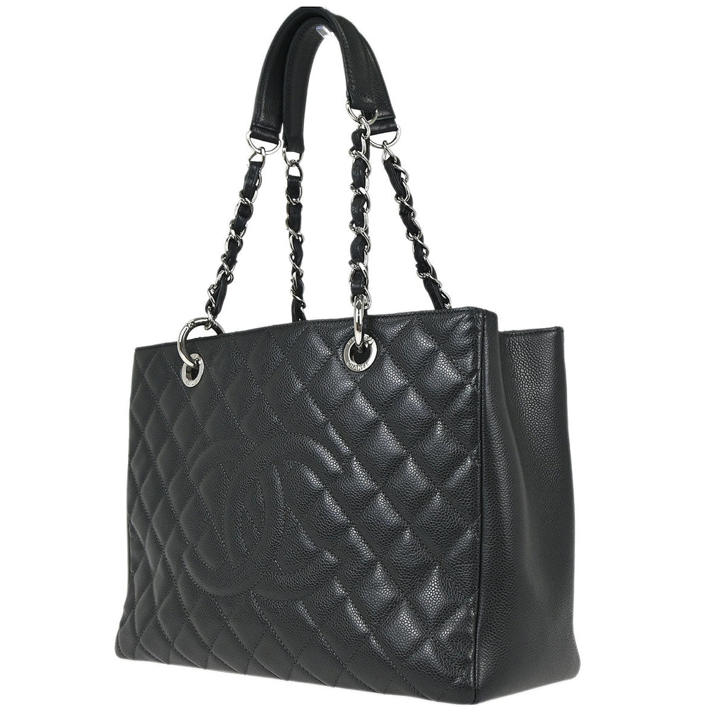 Chanel 2013-2014 Gray Caviar Skin Grand Shopping Tote GST Chain Handbag