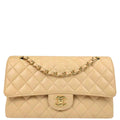 Chanel 2014 Beige Caviar Skin Medium Classic Double Flap Shoulder Bag