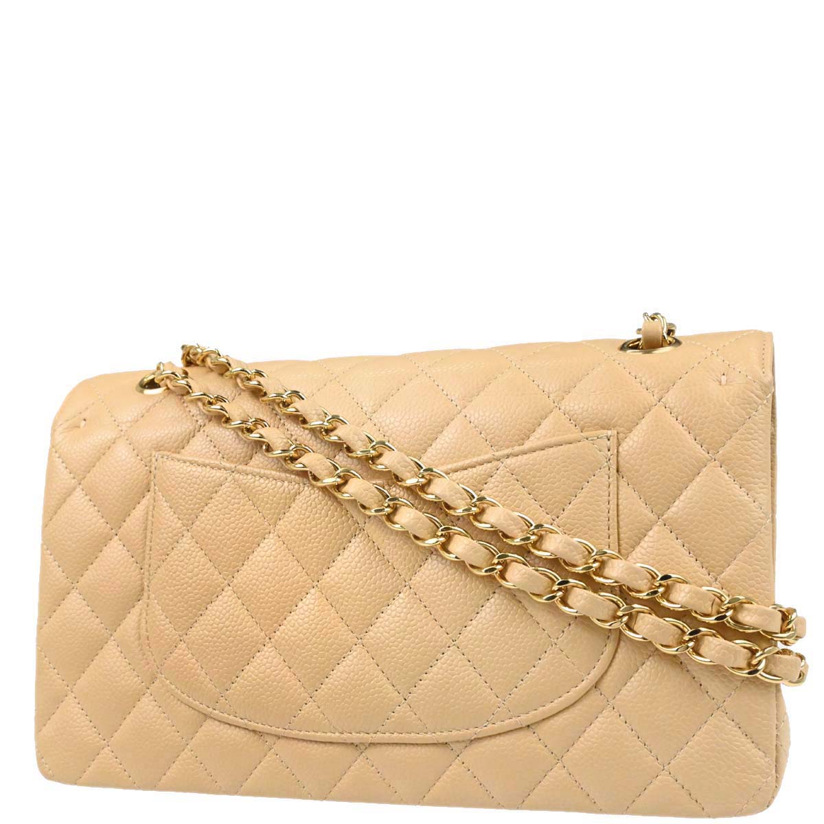 Chanel 2014 Beige Caviar Skin Medium Classic Double Flap Shoulder Bag