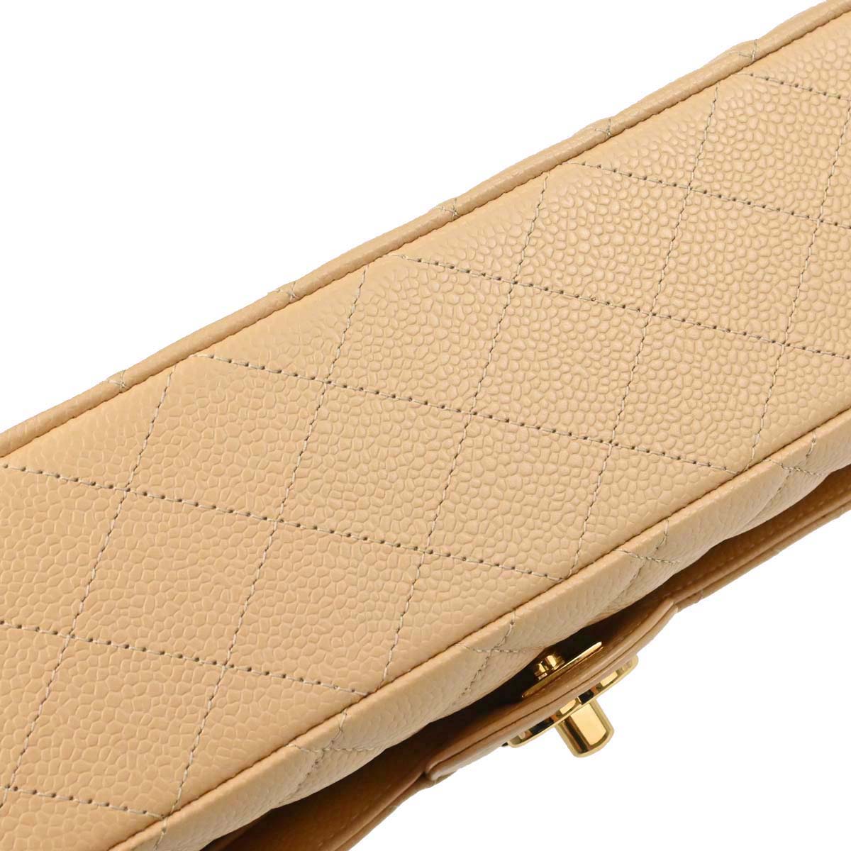 Chanel 2014 Beige Caviar Skin Medium Classic Double Flap Shoulder Bag