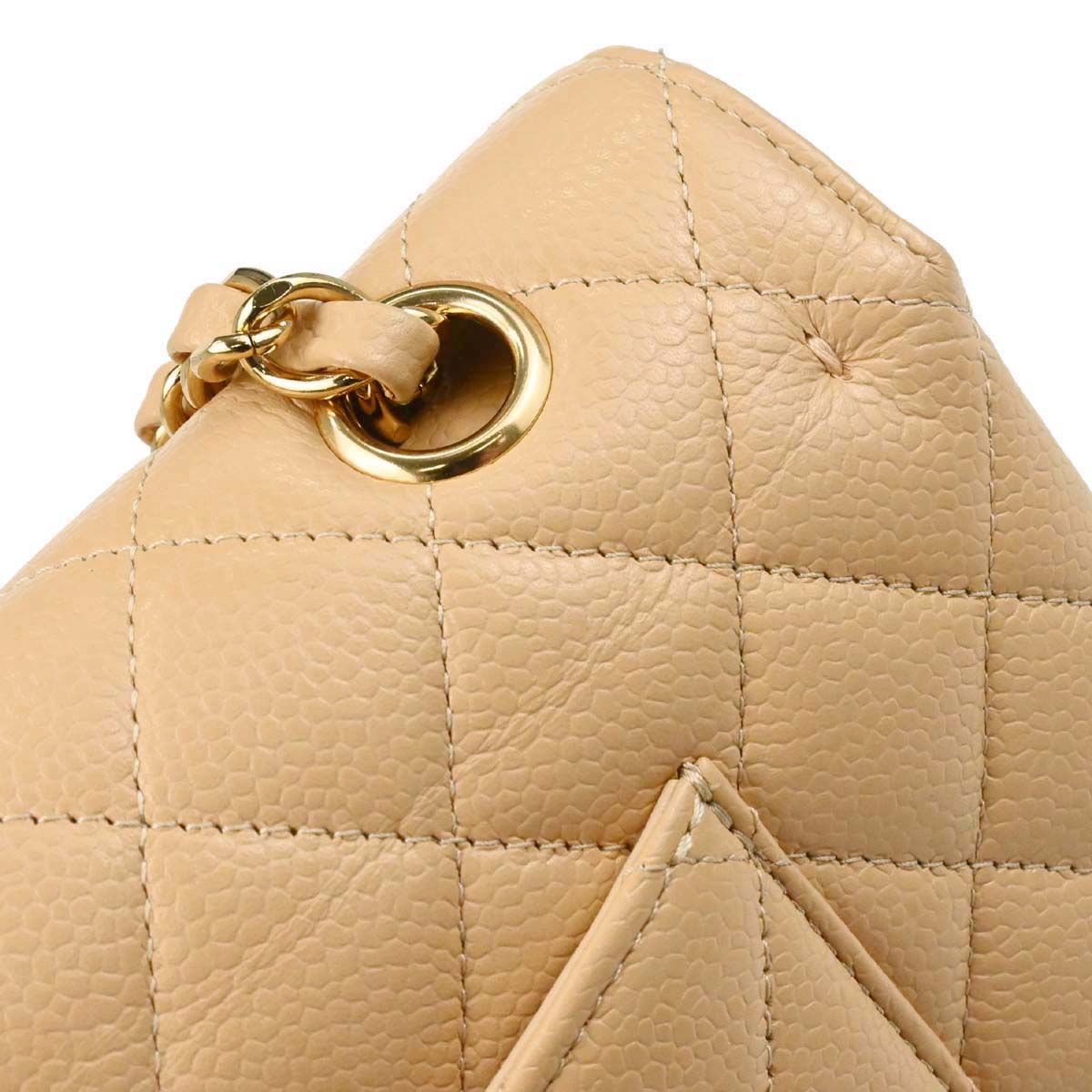 Chanel 2014 Beige Caviar Skin Medium Classic Double Flap Shoulder Bag