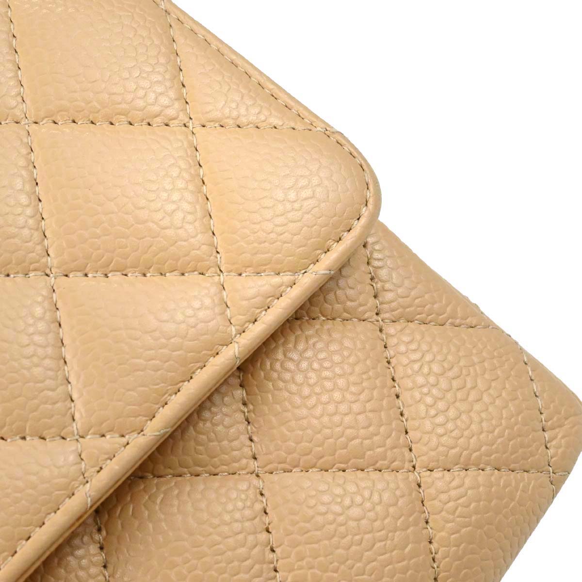 Chanel 2014 Beige Caviar Skin Medium Classic Double Flap Shoulder Bag