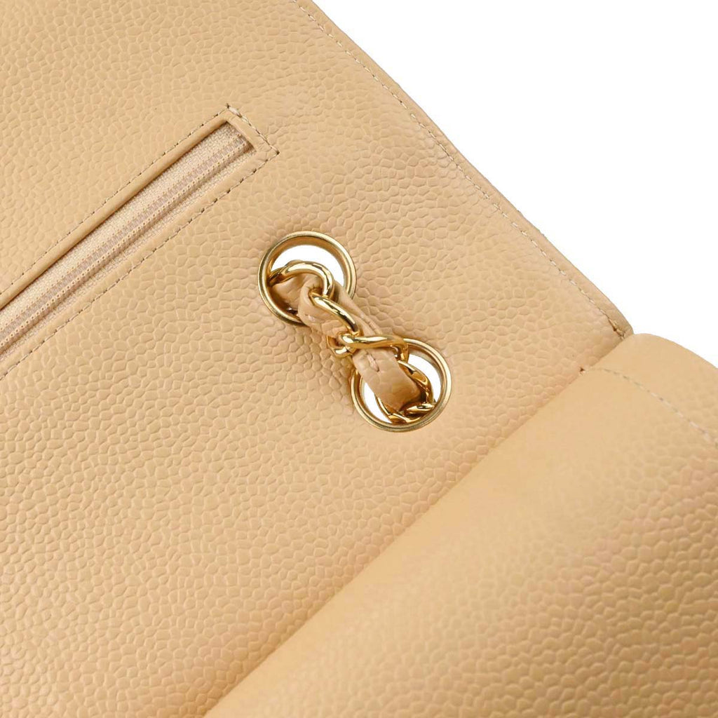 Chanel 2014 Beige Caviar Skin Medium Classic Double Flap Shoulder Bag