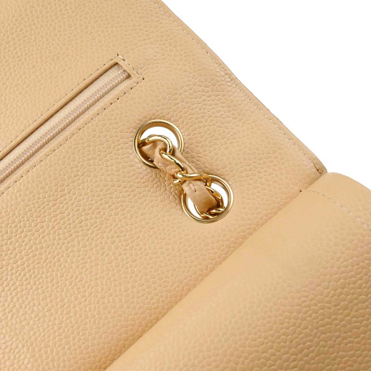 Chanel 2014 Beige Caviar Skin Medium Classic Double Flap Shoulder Bag