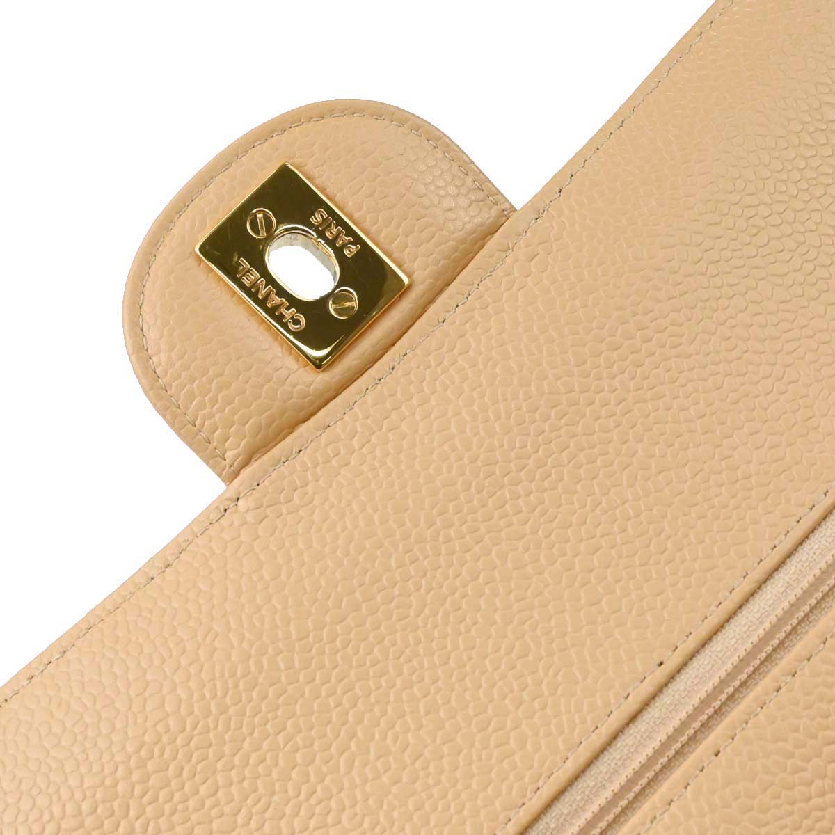 Chanel 2014 Beige Caviar Skin Medium Classic Double Flap Shoulder Bag