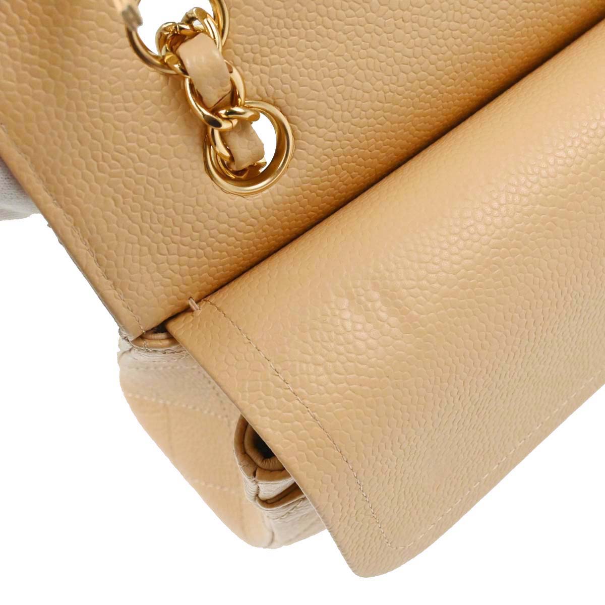 Chanel 2014 Beige Caviar Skin Medium Classic Double Flap Shoulder Bag