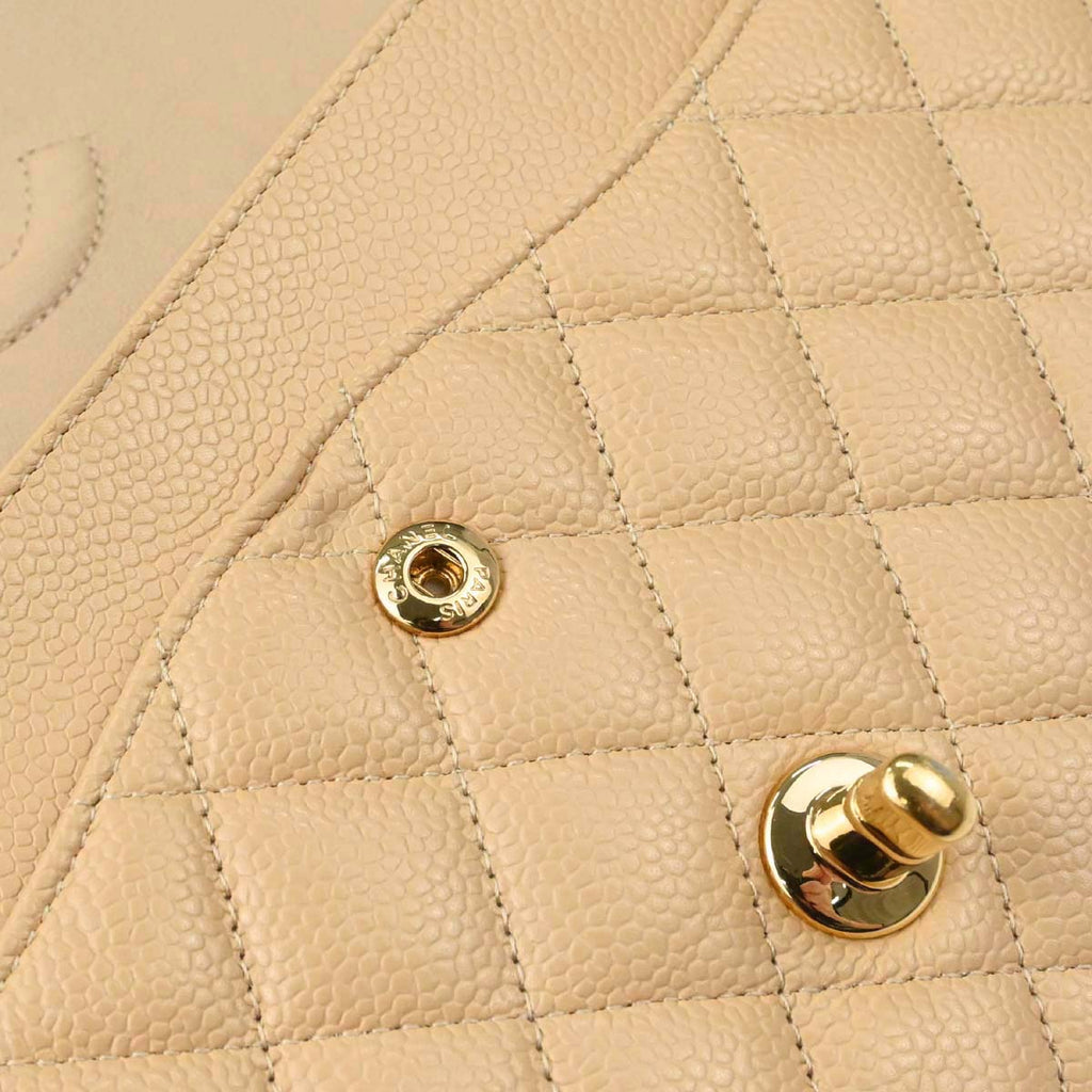 Chanel 2014 Beige Caviar Skin Medium Classic Double Flap Shoulder Bag