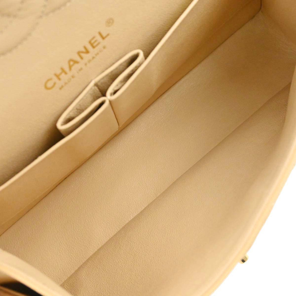 Chanel 2014 Beige Caviar Skin Medium Classic Double Flap Shoulder Bag