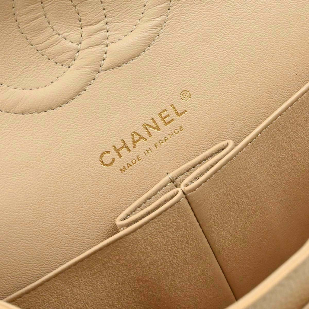 Chanel 2014 Beige Caviar Skin Medium Classic Double Flap Shoulder Bag