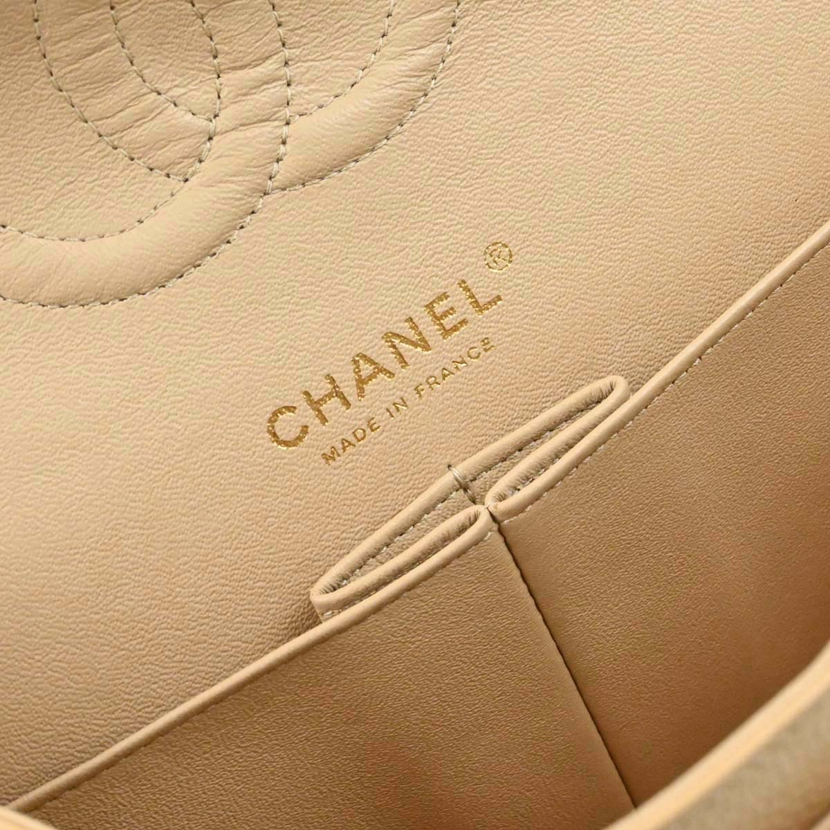 Chanel 2014 Beige Caviar Skin Medium Classic Double Flap Shoulder Bag