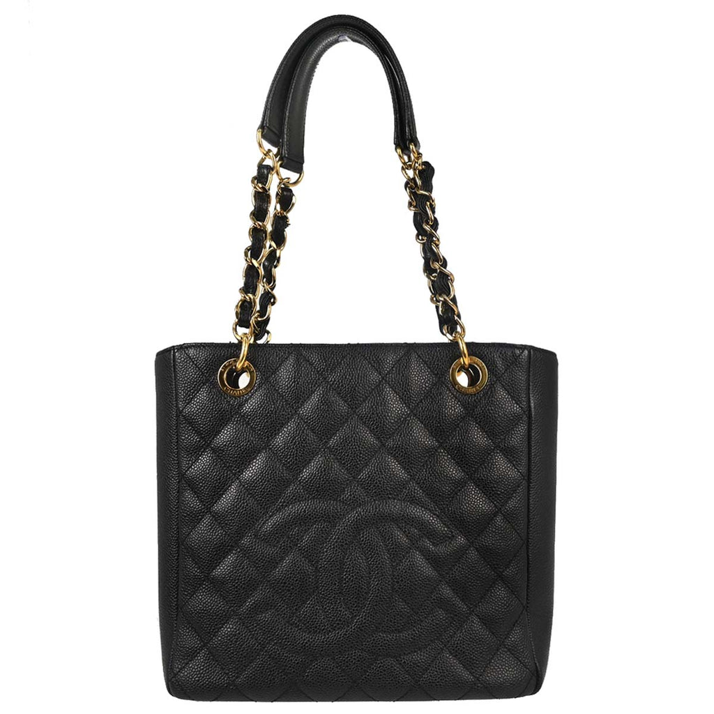 Chanel 2011 Black Caviar Skin Petite Shopping Tote PST Chain Handbag