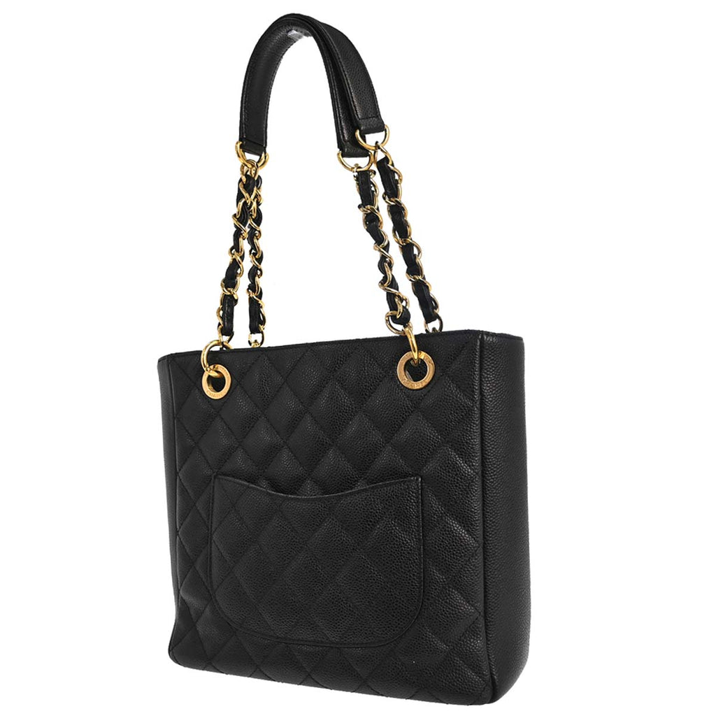 Chanel 2011 Black Caviar Skin Petite Shopping Tote PST Chain Handbag