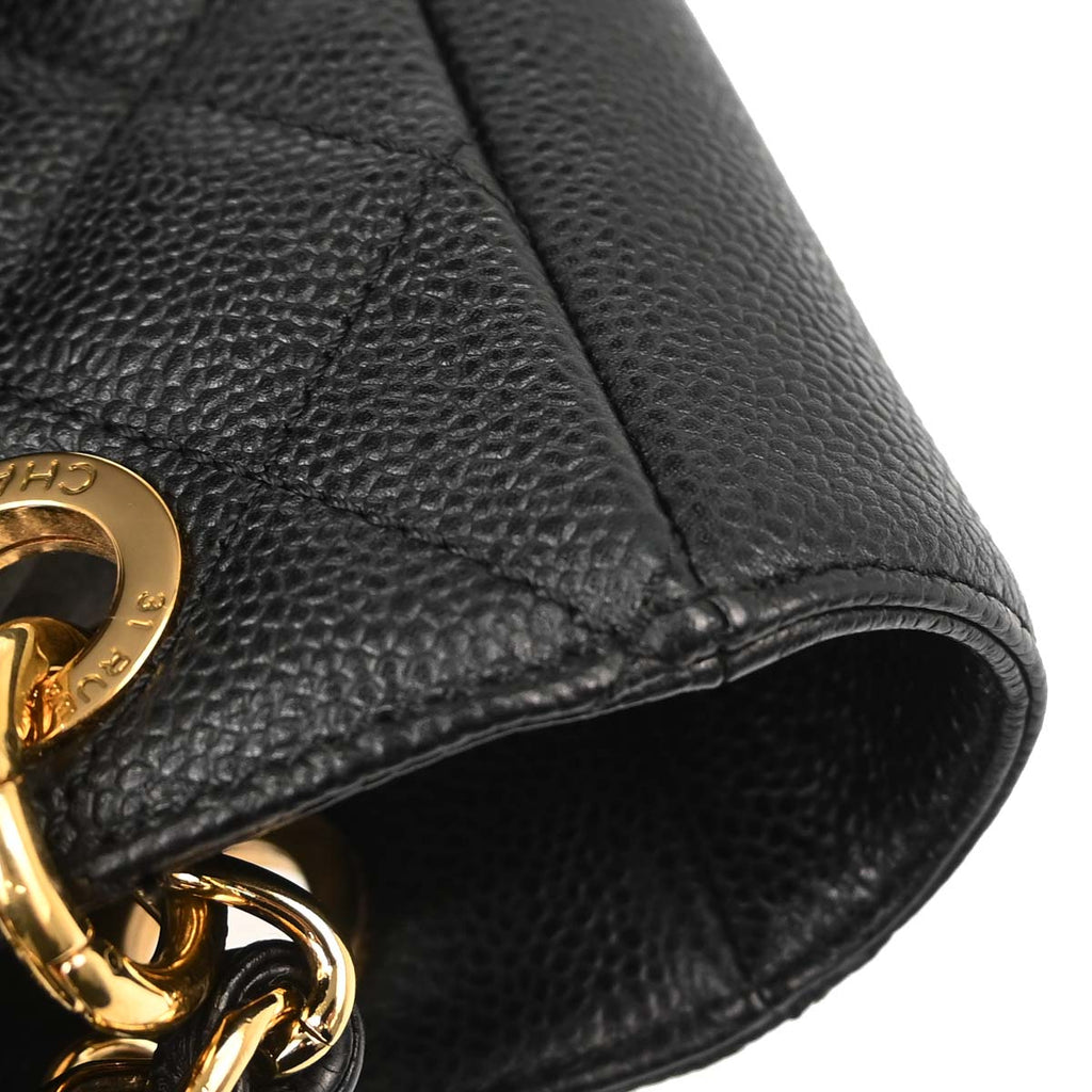 Chanel 2011 Black Caviar Skin Petite Shopping Tote PST Chain Handbag