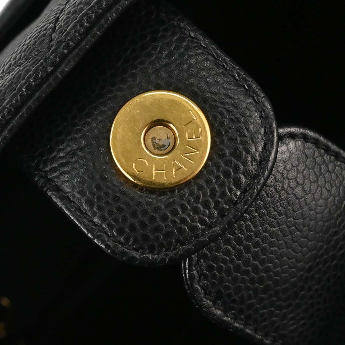 Chanel 2011 Black Caviar Skin Petite Shopping Tote PST Chain Handbag