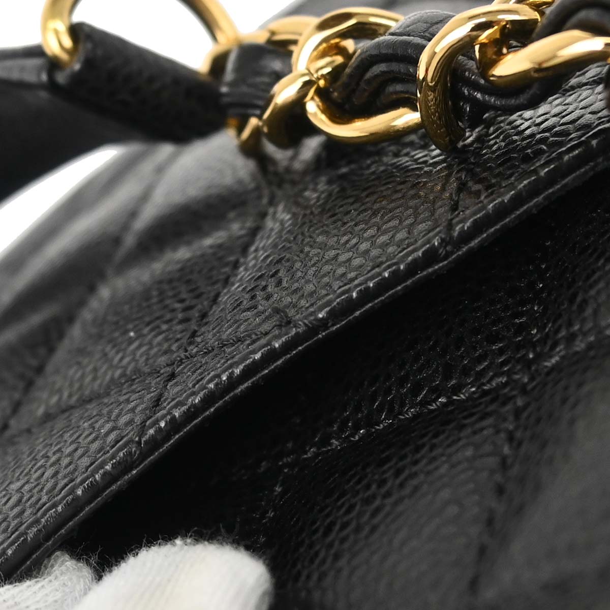 Chanel 2011 Black Caviar Skin Petite Shopping Tote PST Chain Handbag