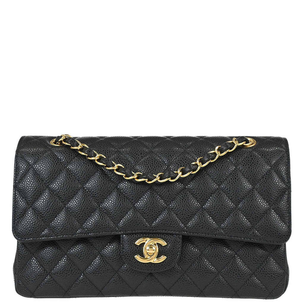 Chanel 2017 Black Caviar Skin Medium Classic Double Flap Shoulder Bag