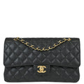 Chanel 2017 Black Caviar Skin Medium Classic Double Flap Shoulder Bag