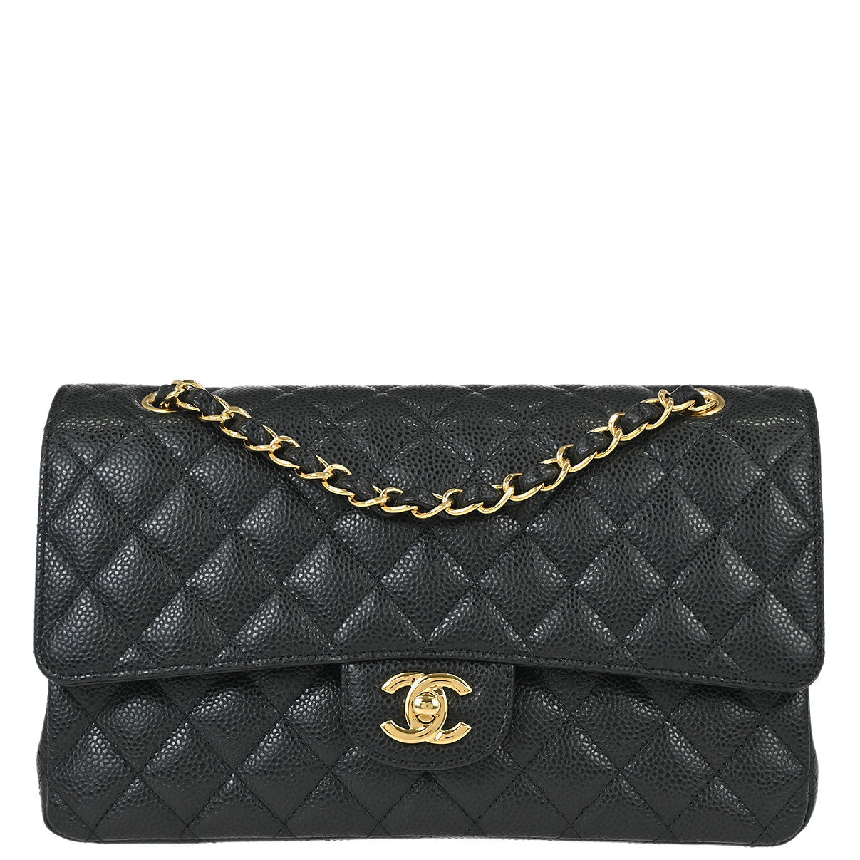 Chanel 2017 Black Caviar Skin Medium Classic Double Flap Shoulder Bag