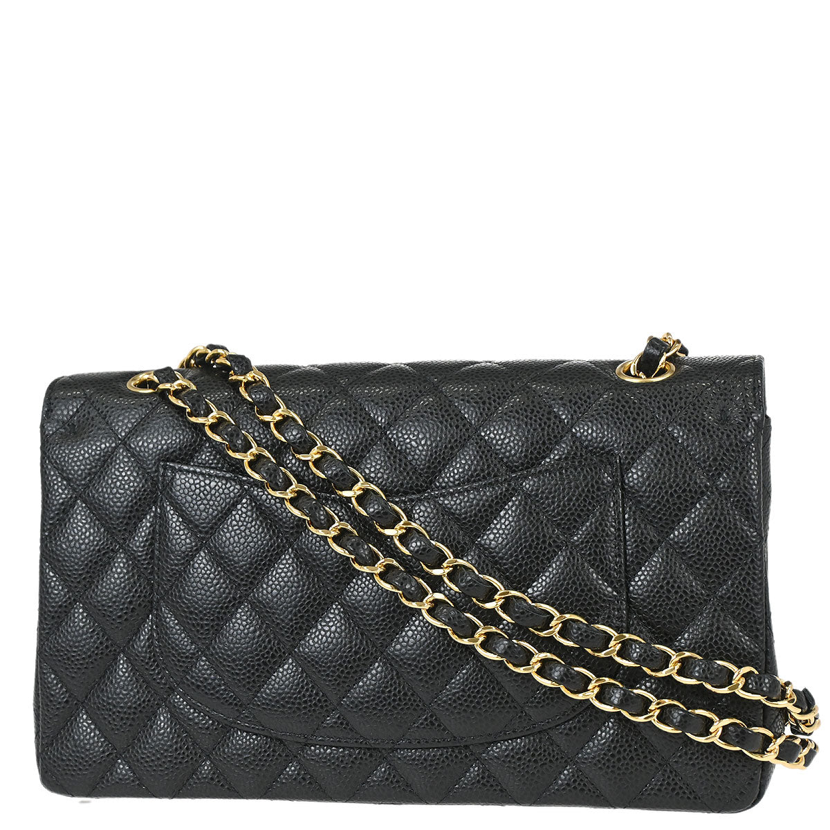 Chanel 2017 Black Caviar Skin Medium Classic Double Flap Shoulder Bag