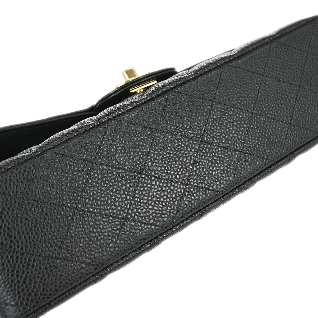 Chanel 2017 Black Caviar Skin Medium Classic Double Flap Shoulder Bag