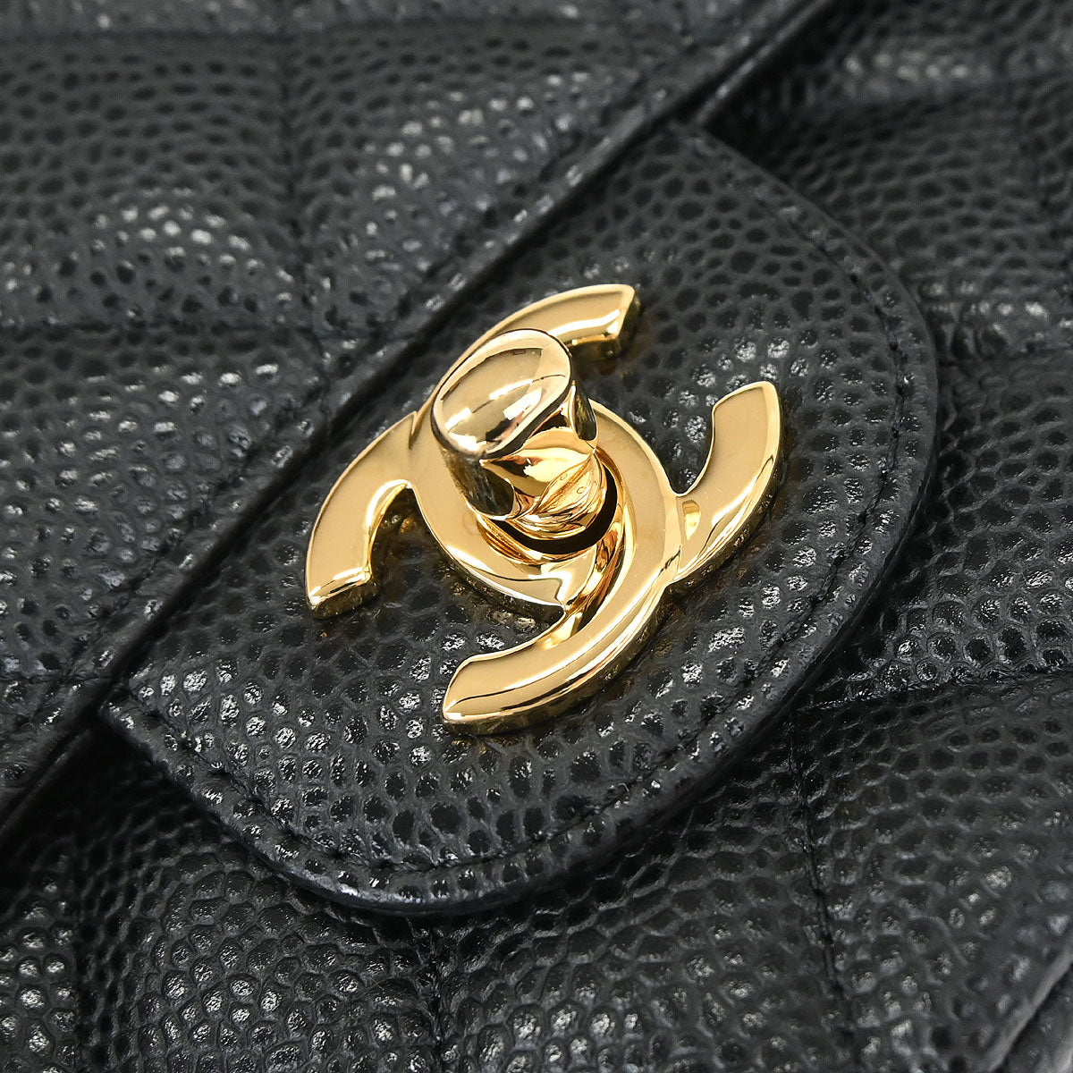 Chanel 2017 Black Caviar Skin Medium Classic Double Flap Shoulder Bag