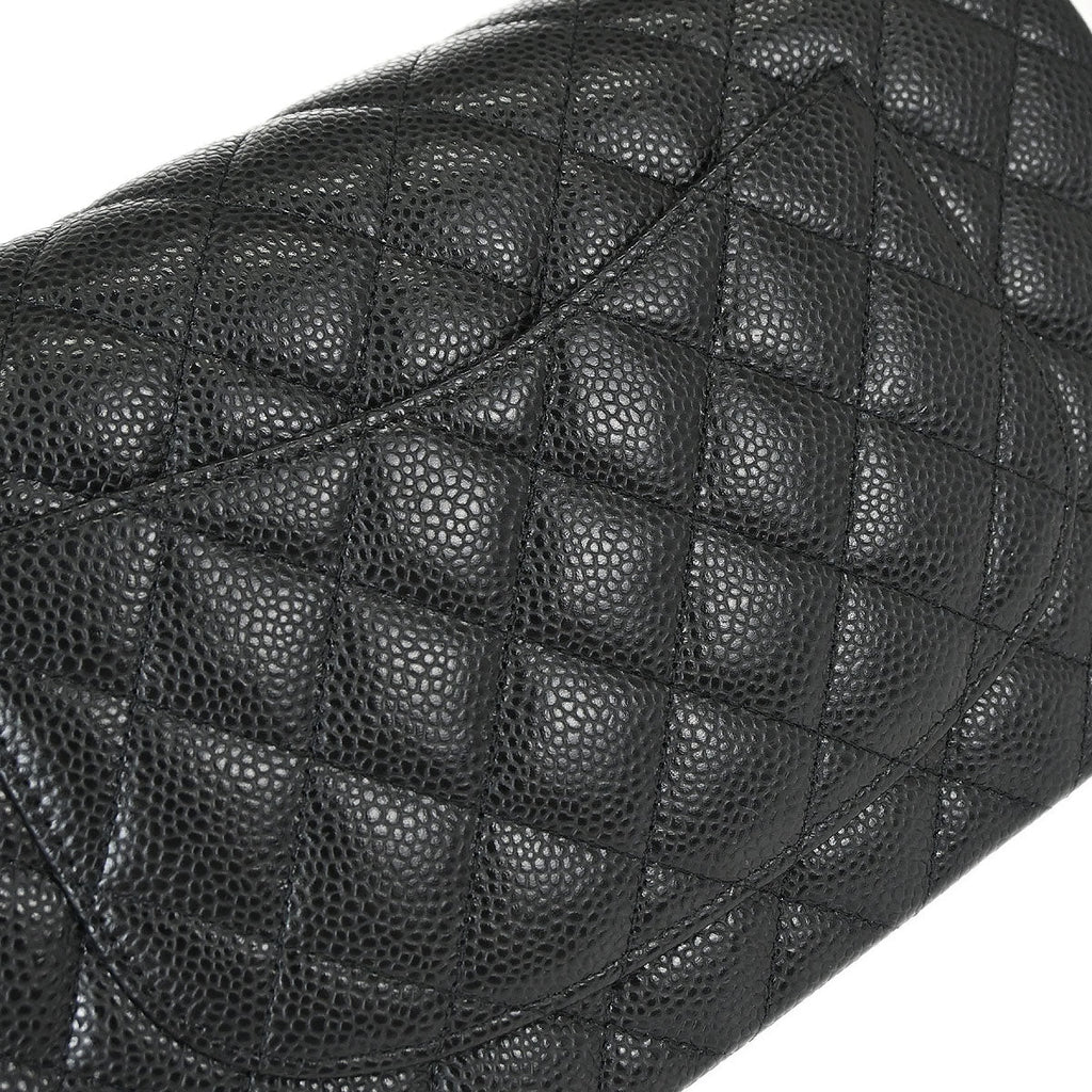 Chanel 2017 Black Caviar Skin Medium Classic Double Flap Shoulder Bag