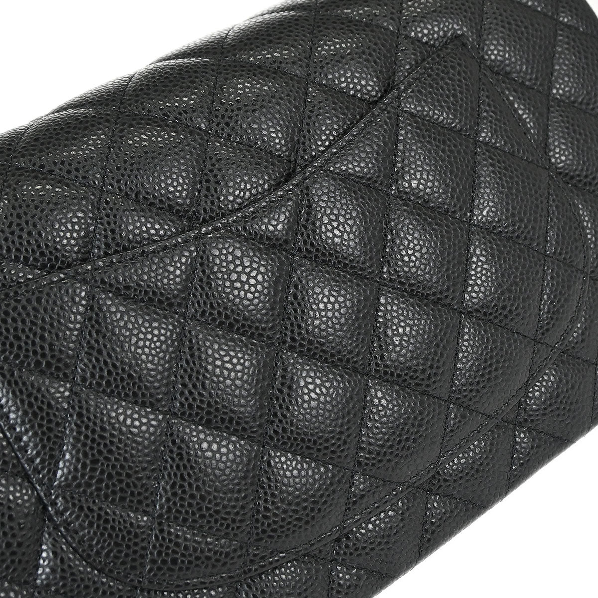 Chanel 2017 Black Caviar Skin Medium Classic Double Flap Shoulder Bag