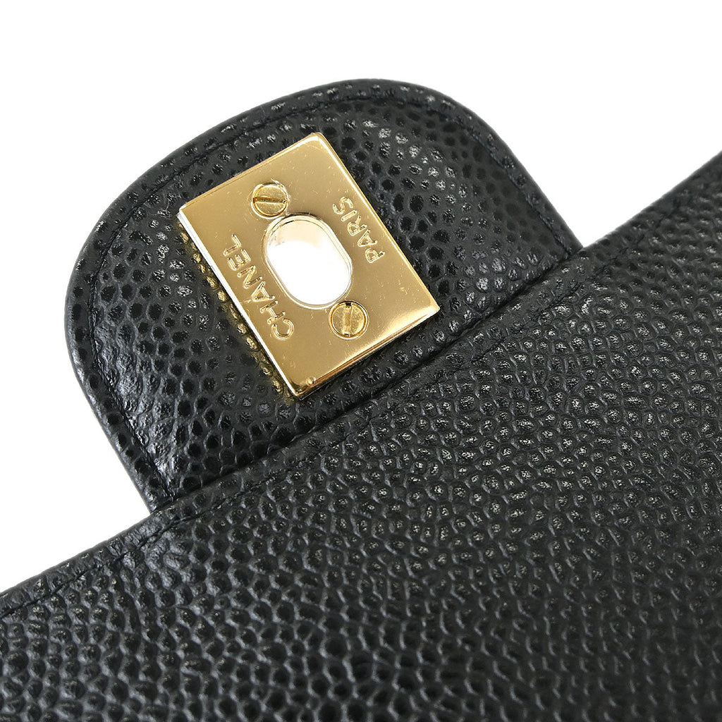 Chanel 2017 Black Caviar Skin Medium Classic Double Flap Shoulder Bag