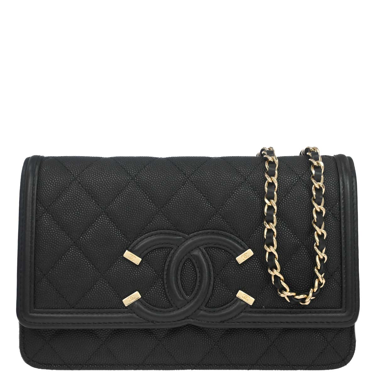Chanel 2019 Black Caviar Skin CC Filigree WOC Wallet on Chain Bag