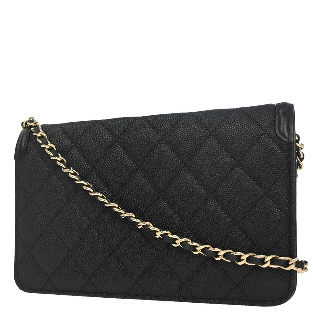 Chanel 2019 Black Caviar Skin CC Filigree WOC Wallet on Chain Bag