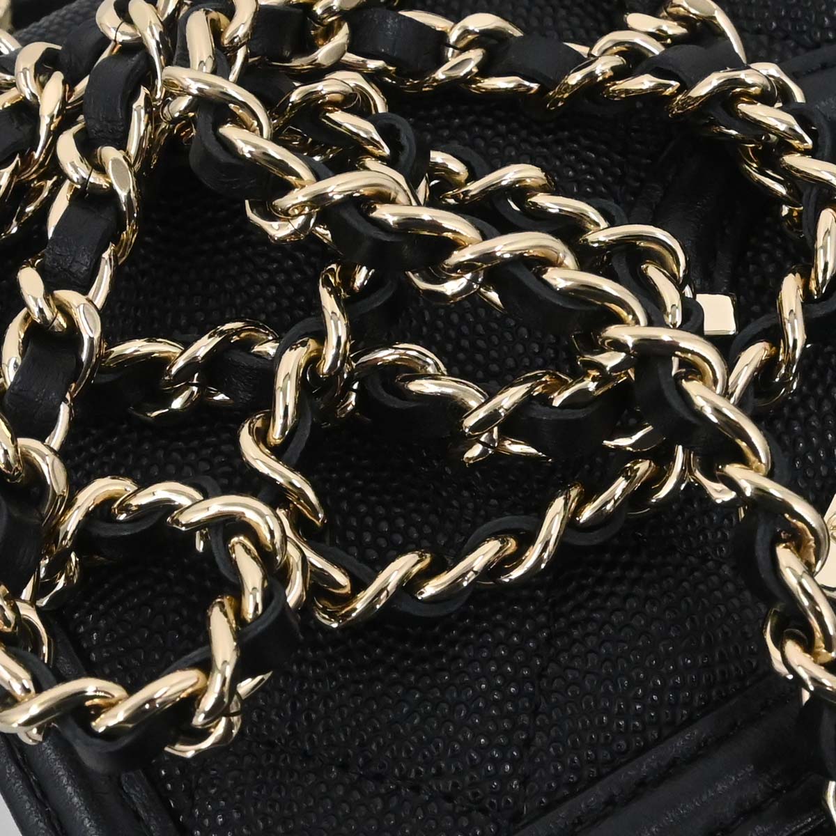 Chanel 2019 Black Caviar Skin CC Filigree WOC Wallet on Chain Bag