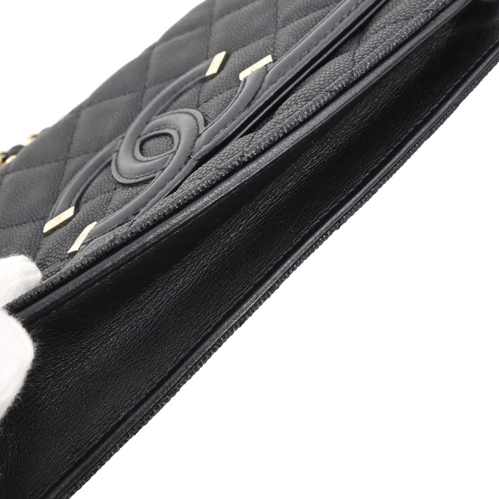 Chanel 2019 Black Caviar Skin CC Filigree WOC Wallet on Chain Bag