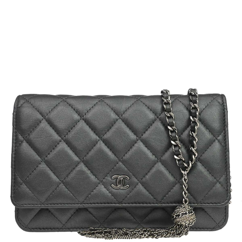 Chanel 2018-2019 Gray Lambskin Classic WOC Wallet on Chain Bag