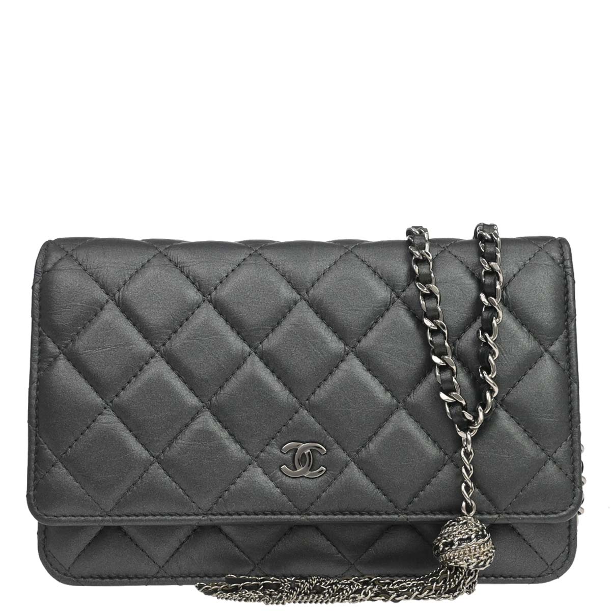 Chanel 2018-2019 Gray Lambskin Classic WOC Wallet on Chain Bag