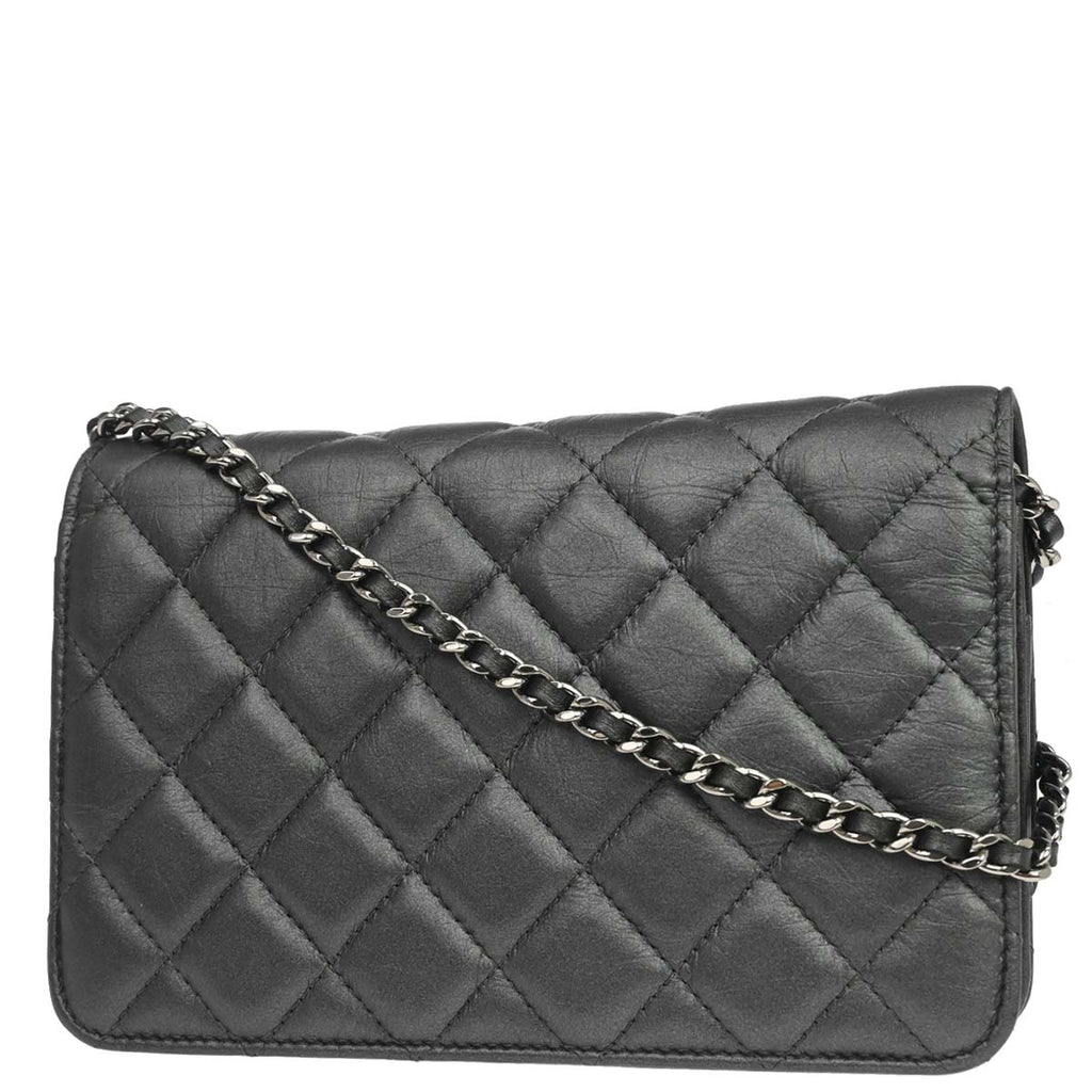 Chanel 2018-2019 Gray Lambskin Classic WOC Wallet on Chain Bag