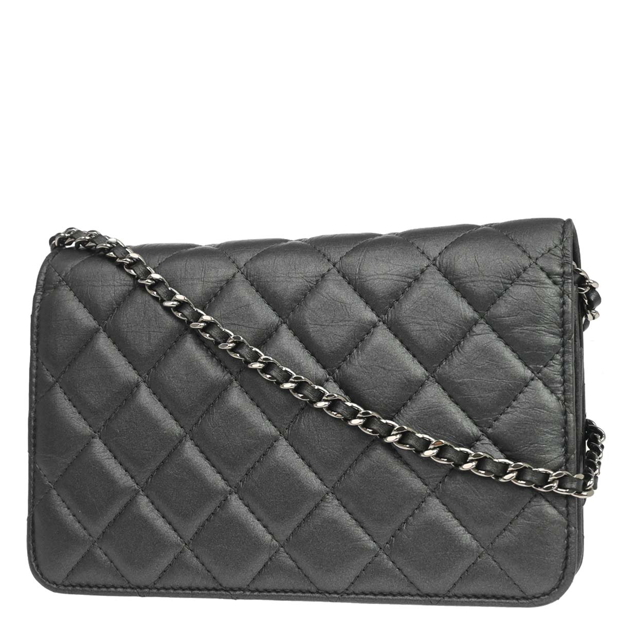 Chanel 2018-2019 Gray Lambskin Classic WOC Wallet on Chain Bag