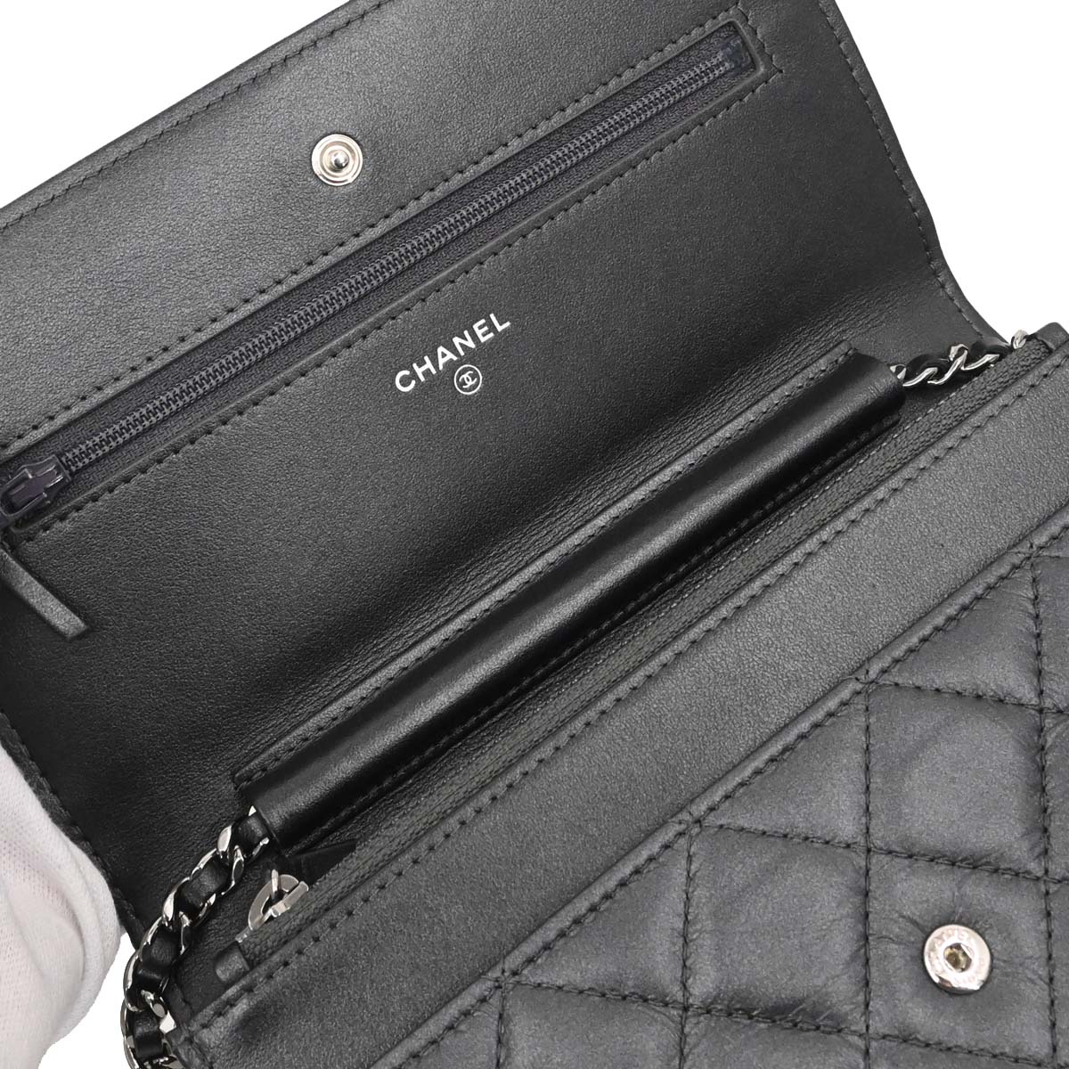 Chanel 2018-2019 Gray Lambskin Classic WOC Wallet on Chain Bag