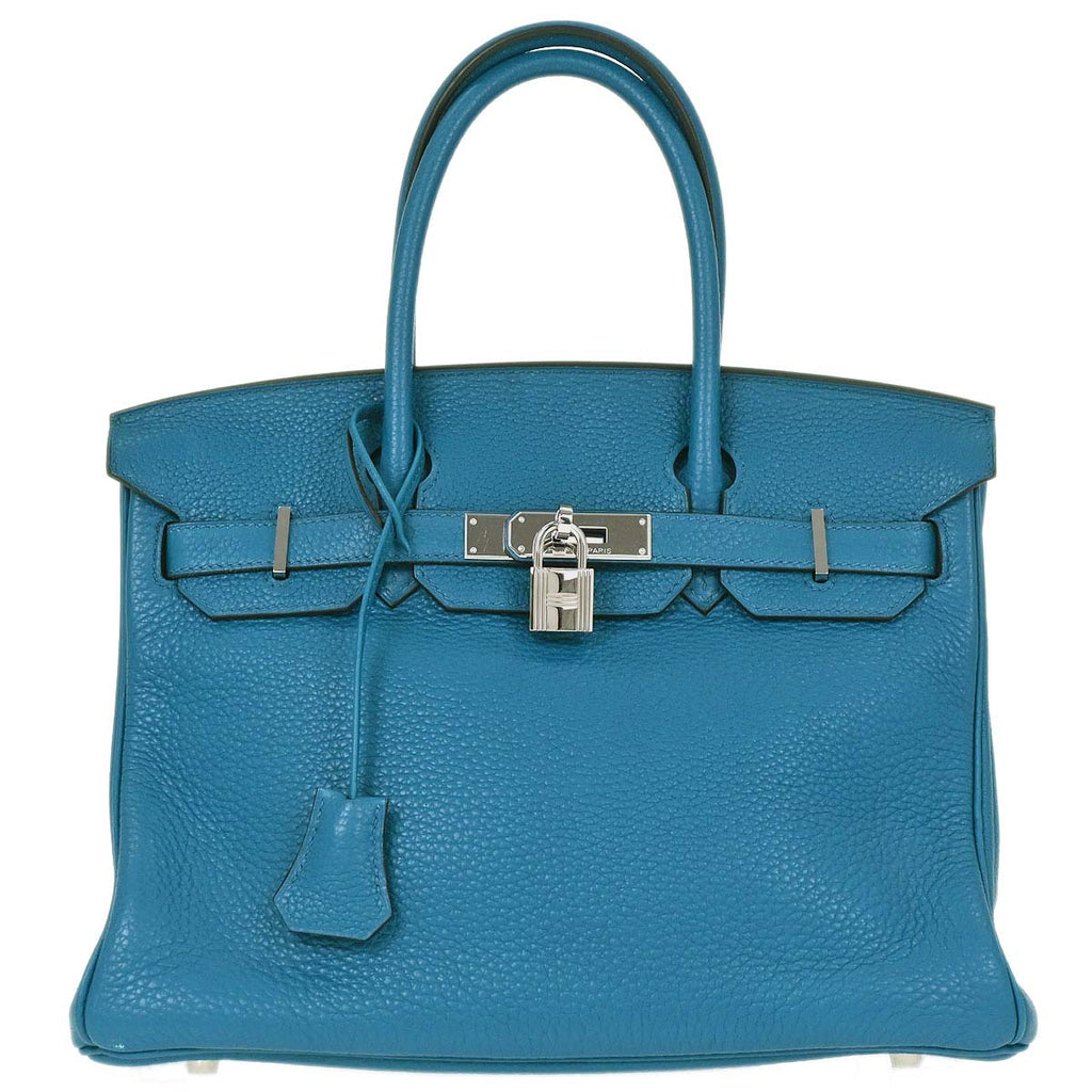 Hermes Blue Izmir Taurillon Clemence Birkin 30 Verso Handbag