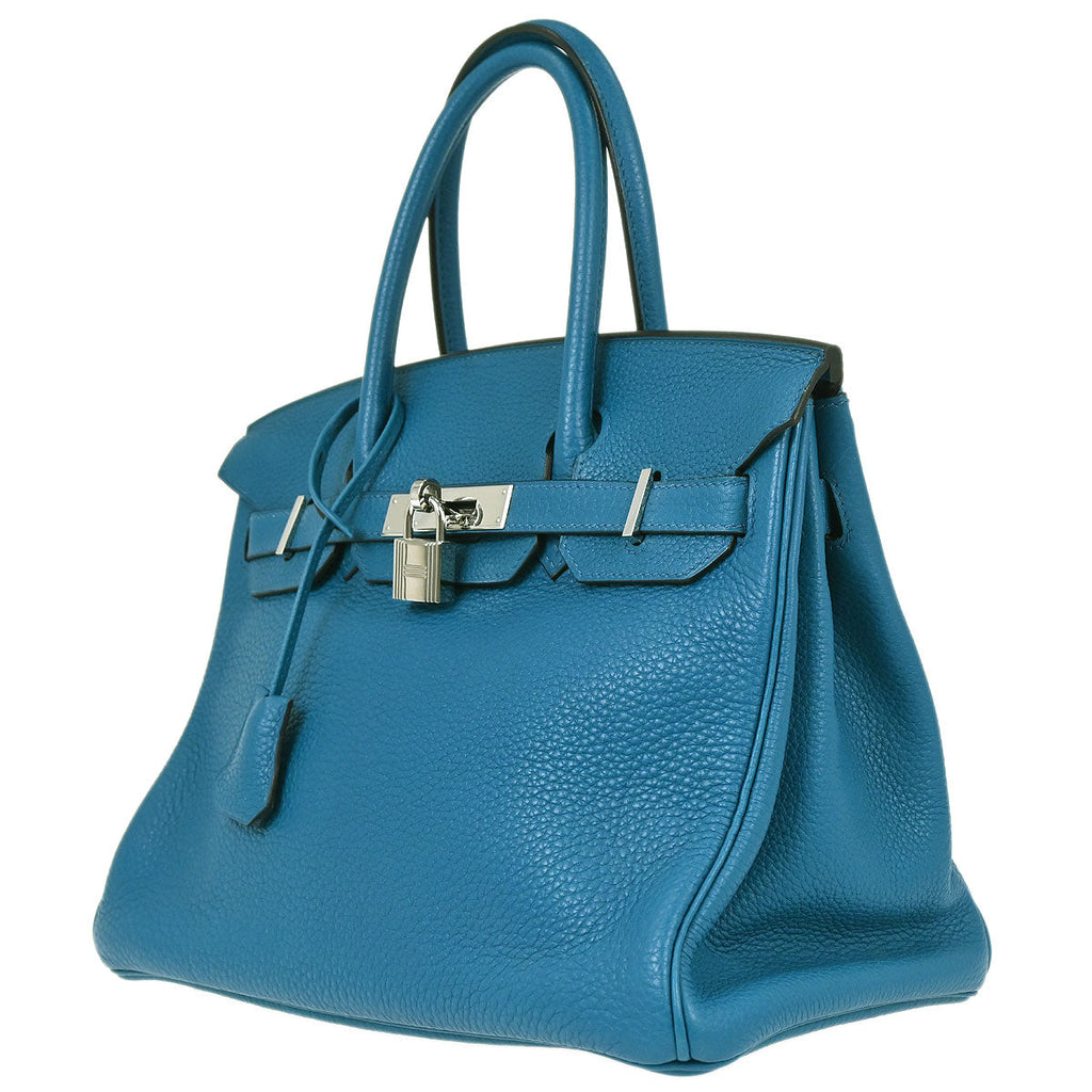 Hermes Blue Izmir Taurillon Clemence Birkin 30 Verso Handbag