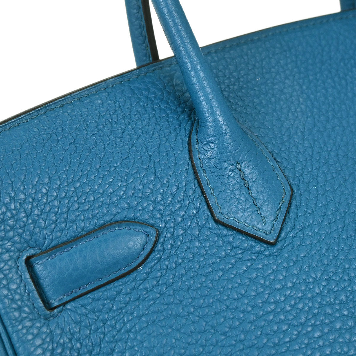 Hermes Blue Izmir Taurillon Clemence Birkin 30 Verso Handbag