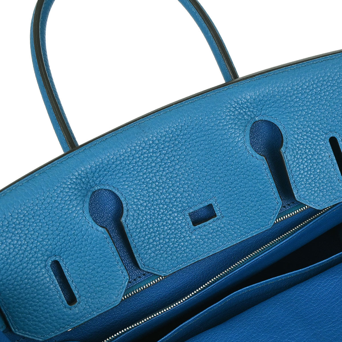Hermes Blue Izmir Taurillon Clemence Birkin 30 Verso Handbag