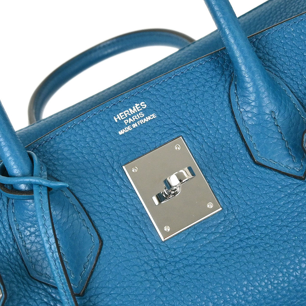 Hermes Blue Izmir Taurillon Clemence Birkin 30 Verso Handbag