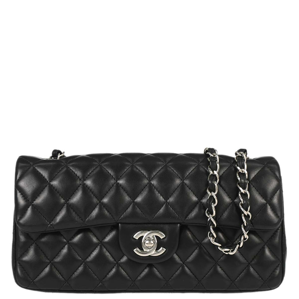 Chanel Black Lambskin East West Shoulder Bag