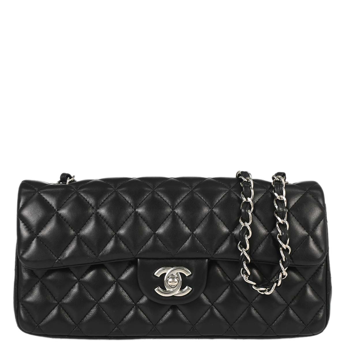 Chanel Black Lambskin East West Shoulder Bag