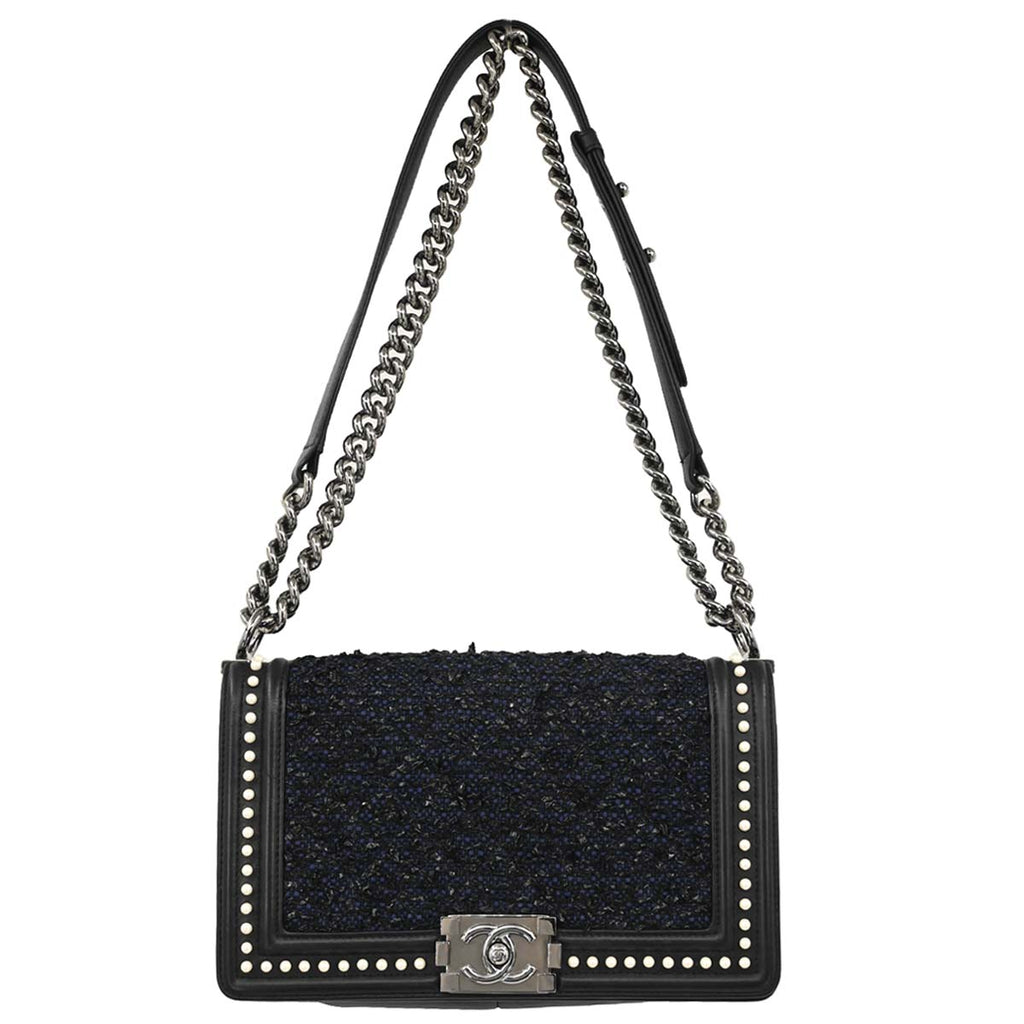 Boy Chanel 2018-2019 Black Lambskin Tweed Medium Shoulder Bag