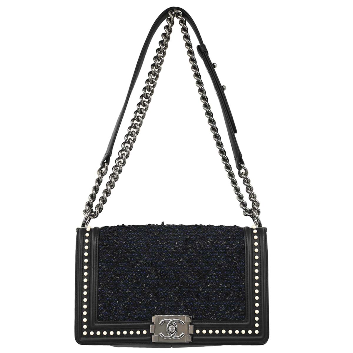 Boy Chanel 2018-2019 Black Lambskin Tweed Medium Shoulder Bag
