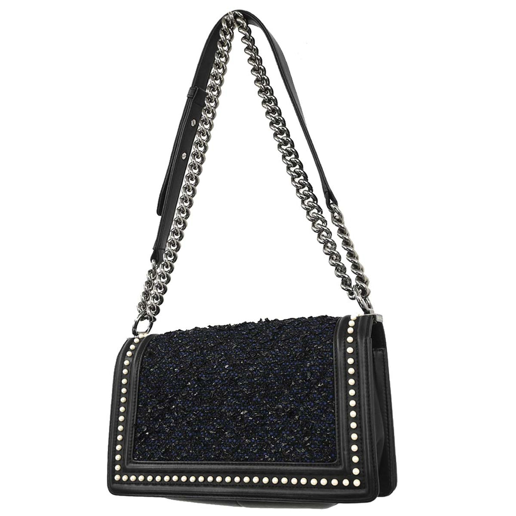 Boy Chanel 2018-2019 Black Lambskin Tweed Medium Shoulder Bag