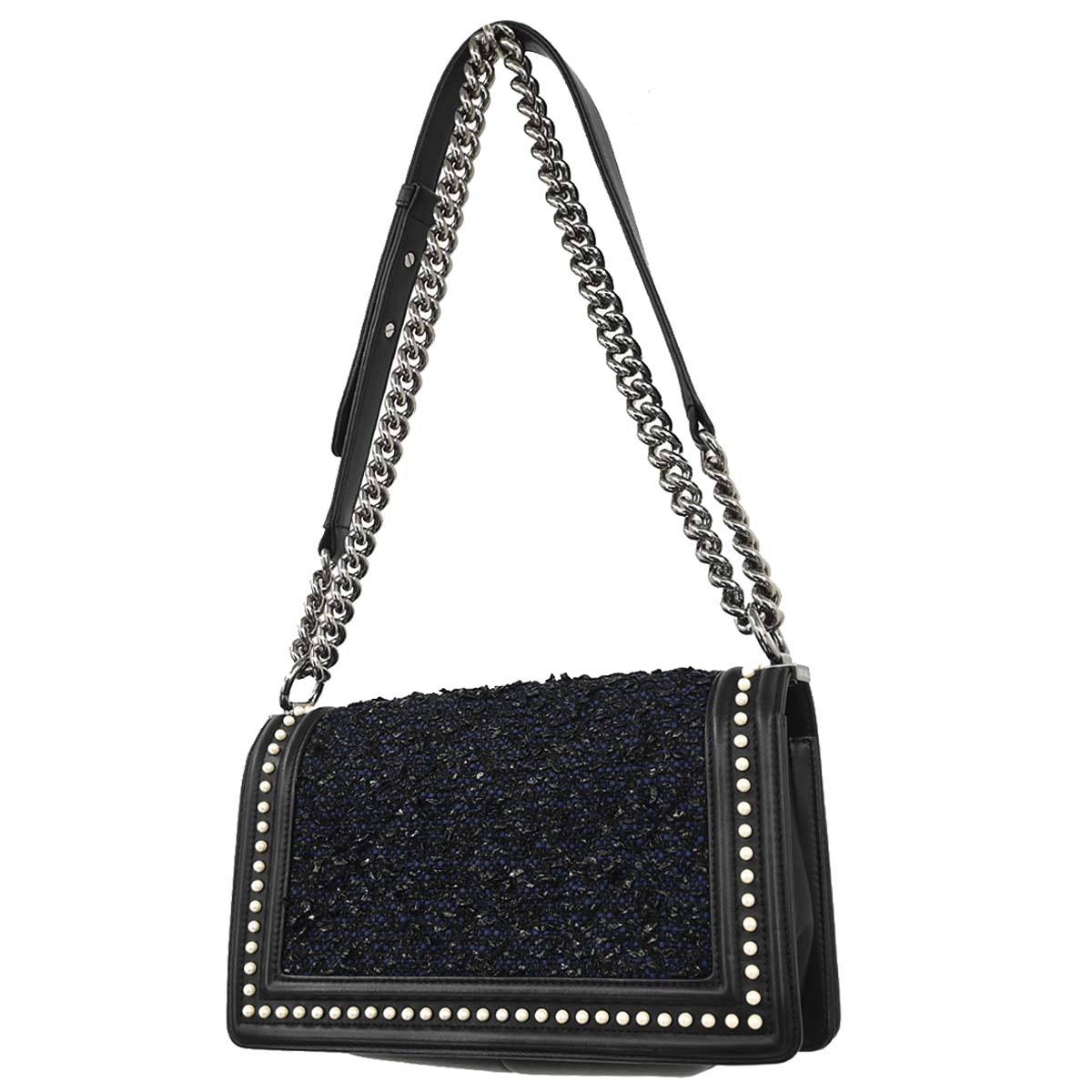 Boy Chanel 2018-2019 Black Lambskin Tweed Medium Shoulder Bag