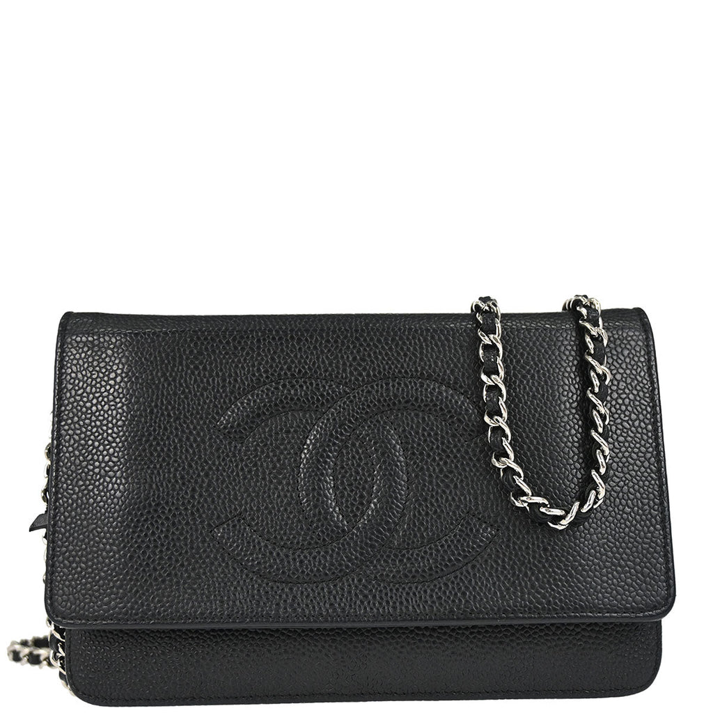 Chanel 2012 Black Caviar Skin Timeless WOC Wallet on Chain Shoulder Bag