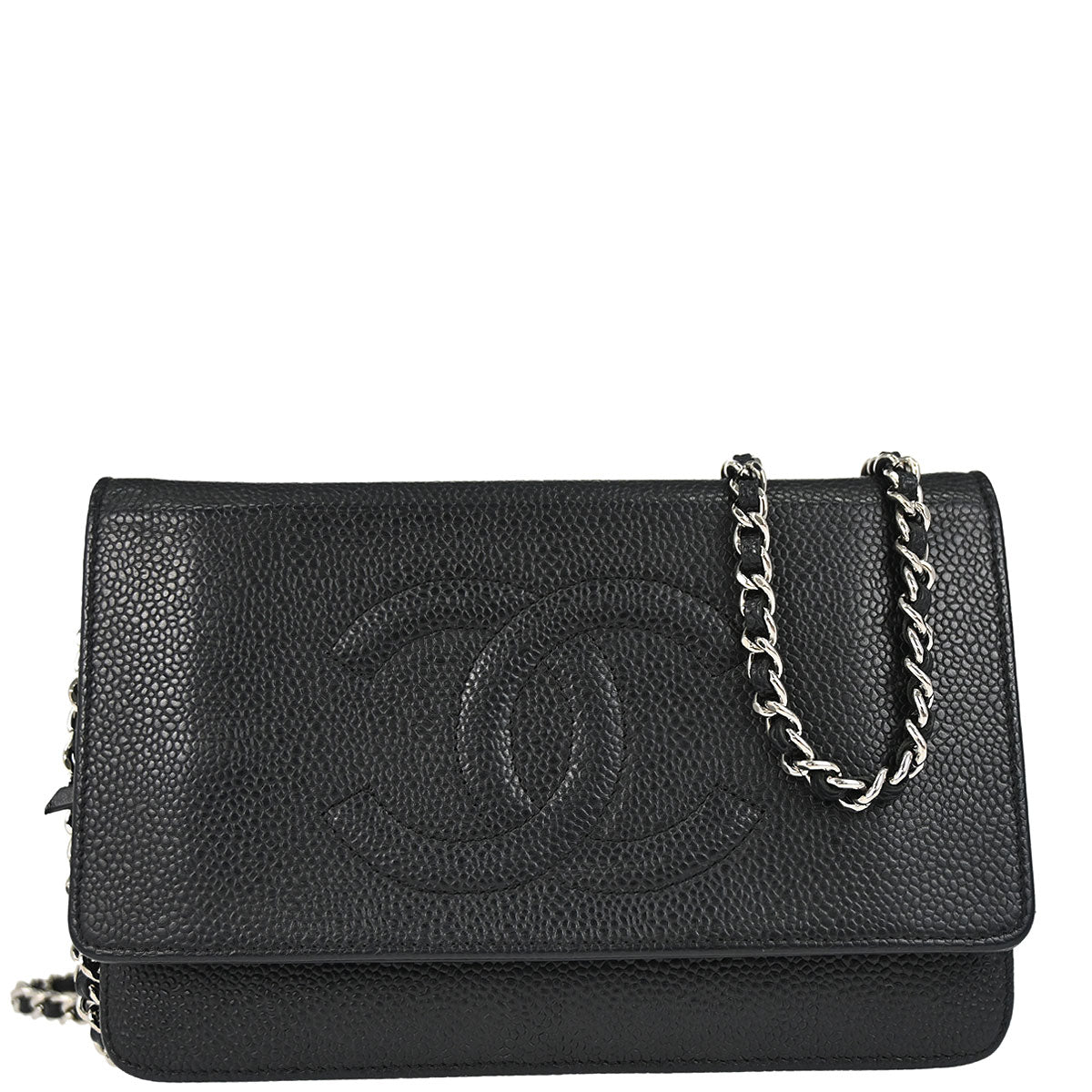 Chanel 2012 Black Caviar Skin Timeless WOC Wallet on Chain Shoulder Bag